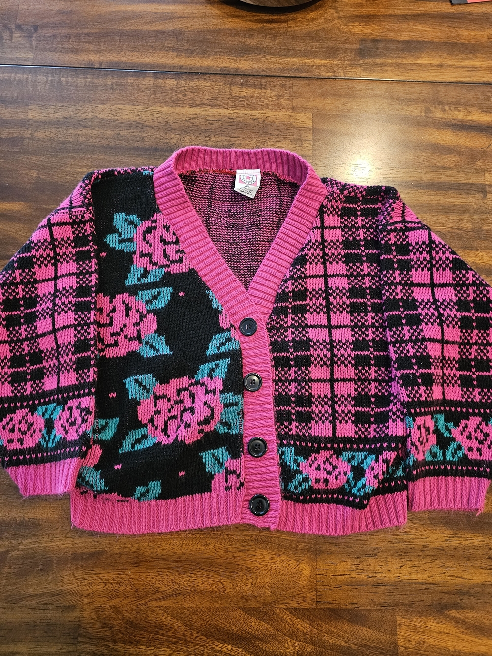 Vintage 1990's Girls Sister Sister Pink Button Up Sweater Pink Flowers 10-12